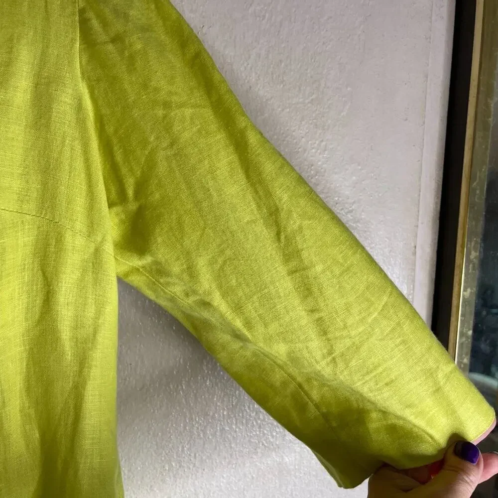 SAB Collections 100% Linen Lime Green 2 Piece Shirt Pants Set Size 7/8